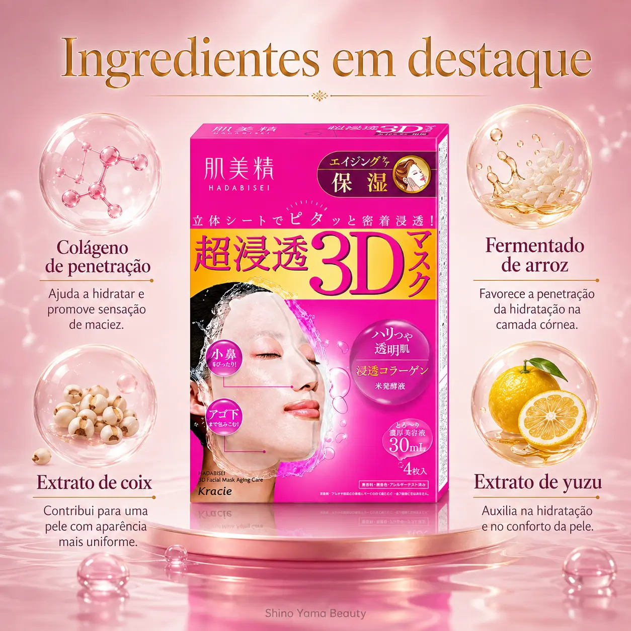 Hadabisei Super Penetrating 3D Mask Aging Care Moisturizing – 4 Máscaras - Imagem 2