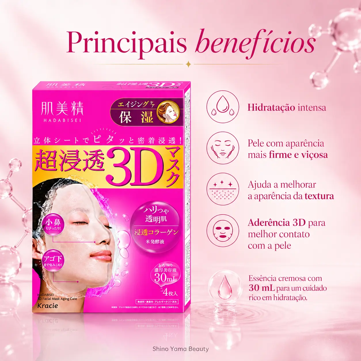 Hadabisei Super Penetrating 3D Mask Aging Care Moisturizing – 4 Máscaras - Imagem 4