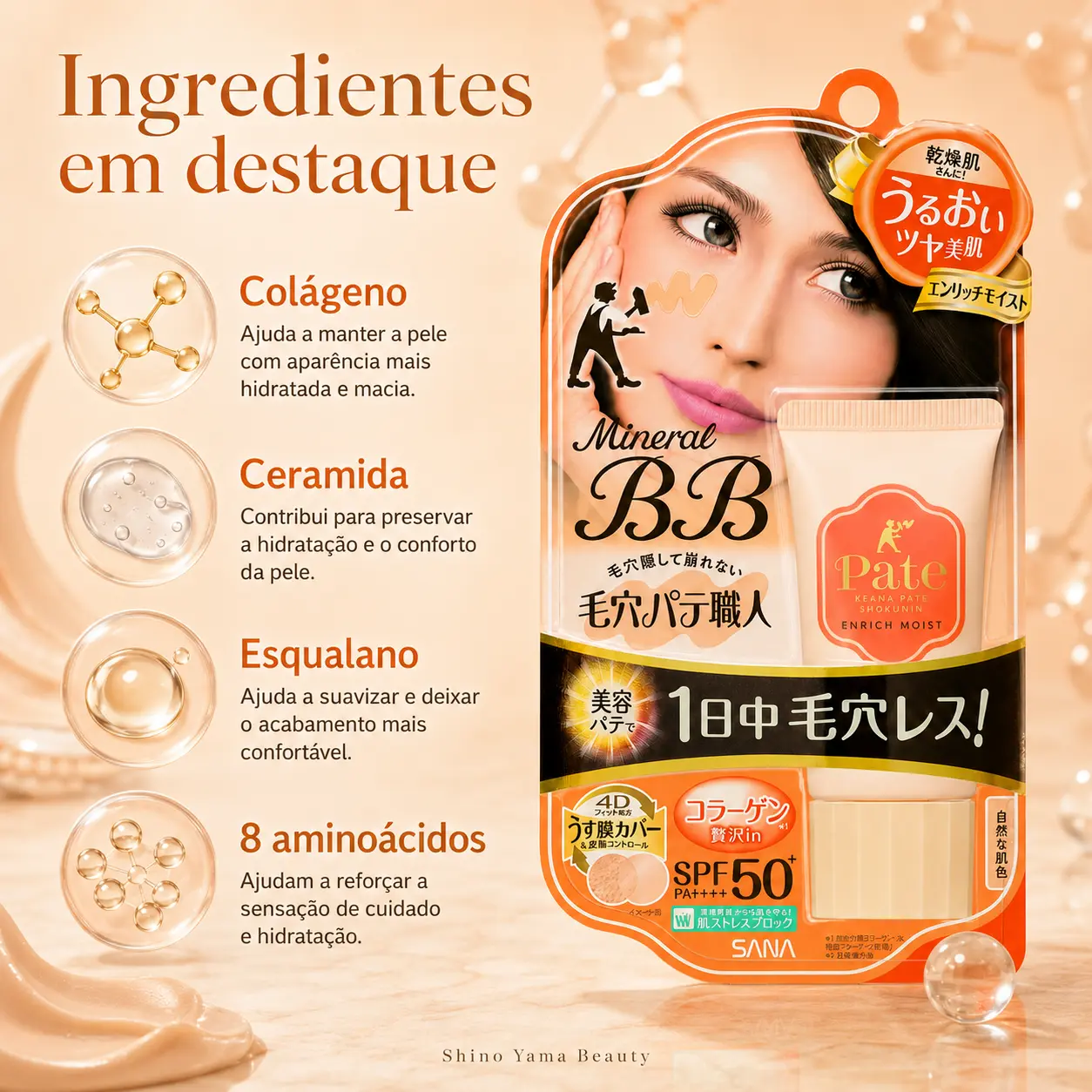 SANA Keana Pate Shokunin Mineral BB Cream EM Enrich Moist 30g - Imagem 2