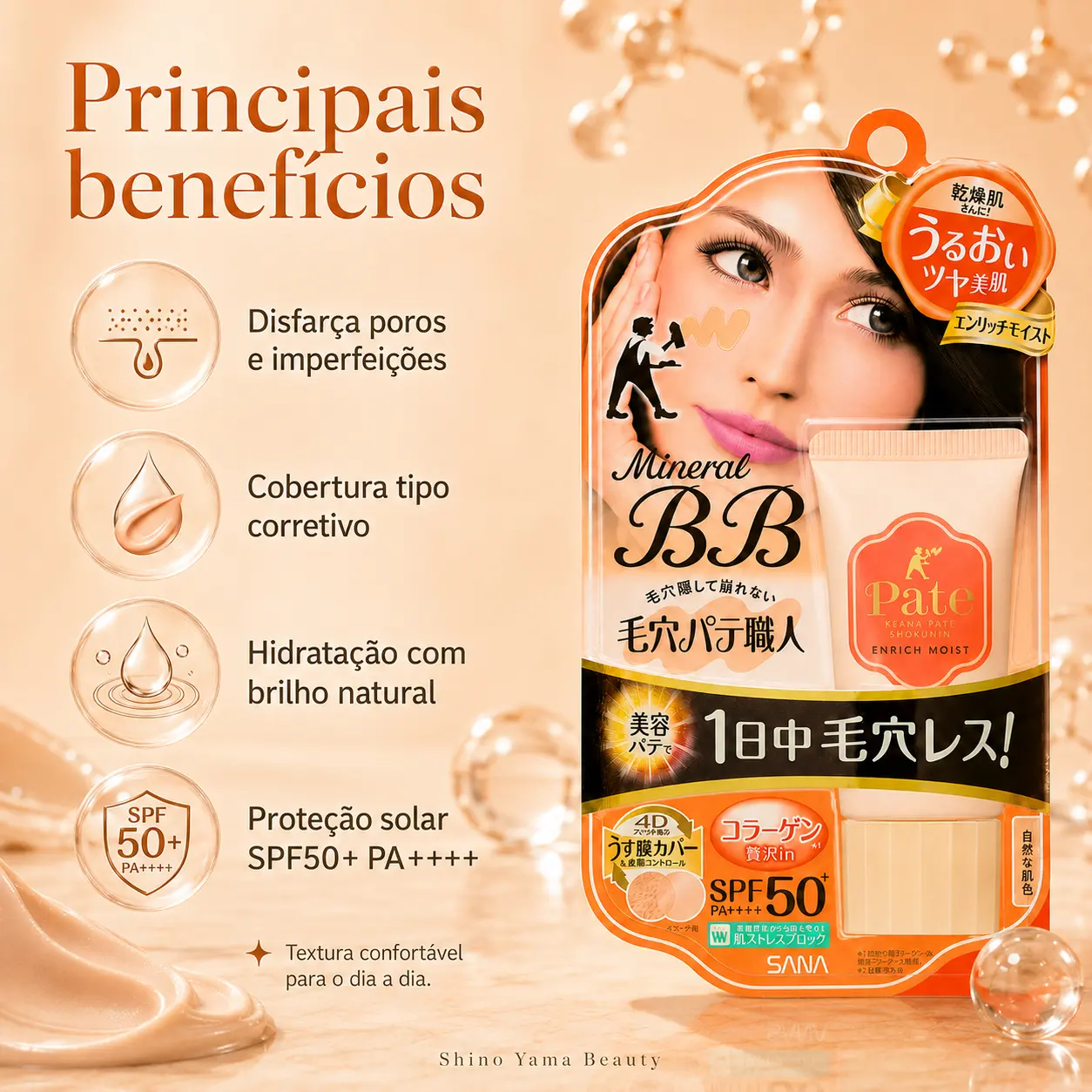 SANA Keana Pate Shokunin Mineral BB Cream EM Enrich Moist 30g - Imagem 4