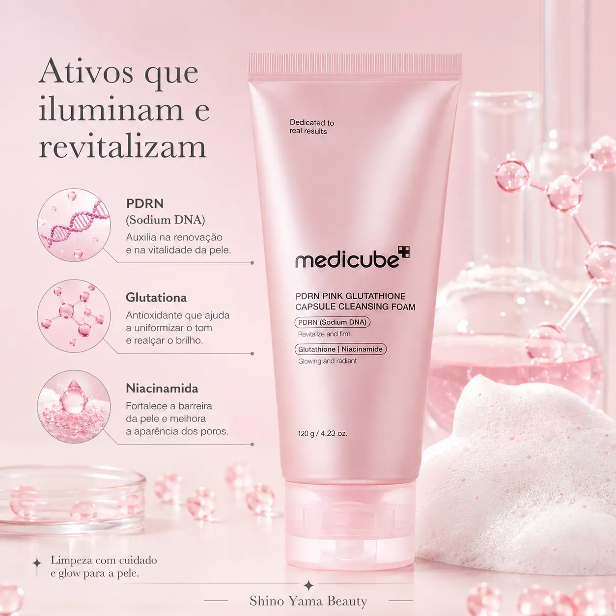 Medicube PDRN Pink Glutathione Capsule Cleansing Foam 120g - Imagem 2