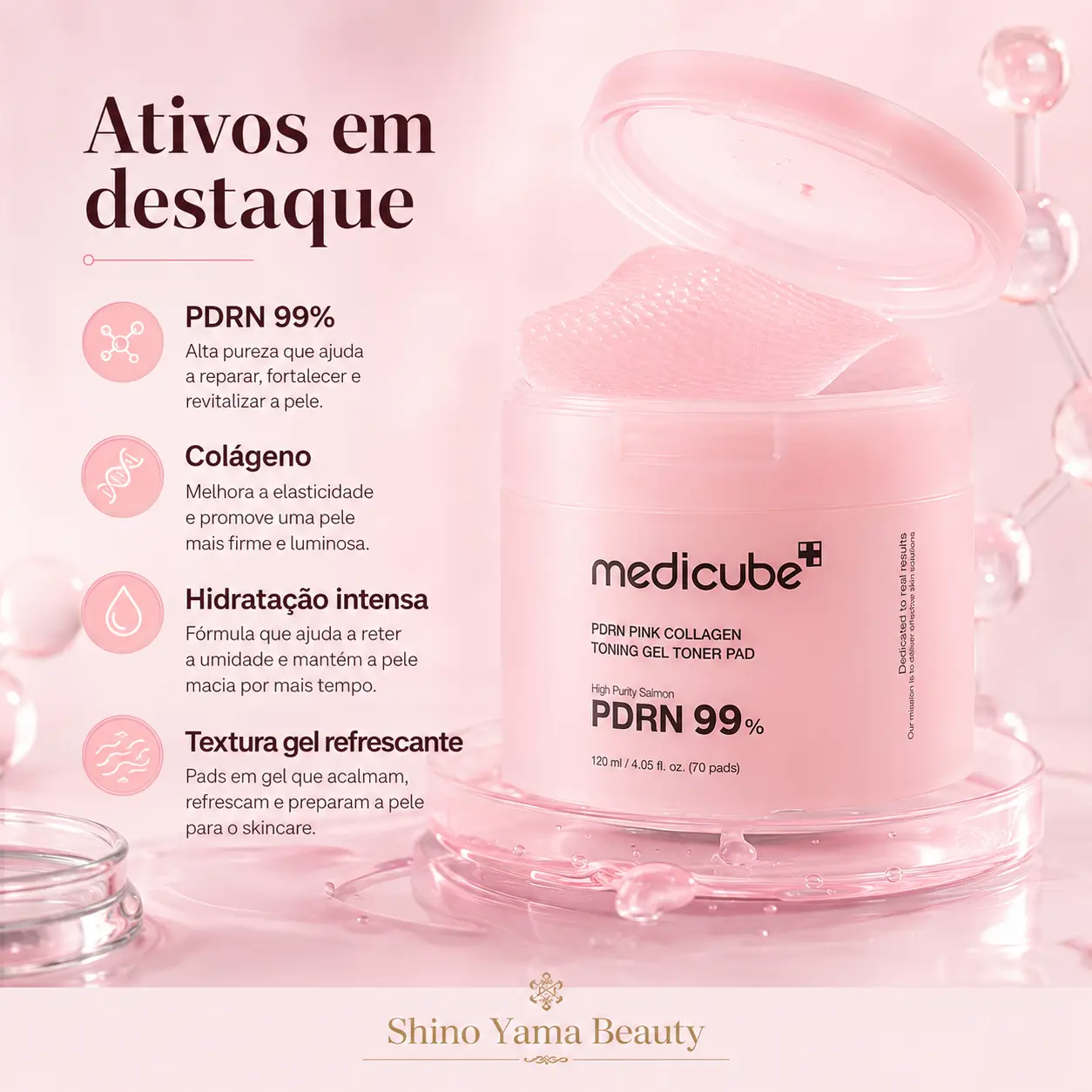 Medicube PDRN Pink Collagen Toning Gel Toner Pad 120ml / 70 pads - Imagem 2