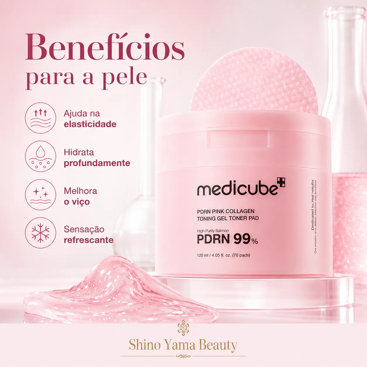 Medicube PDRN Pink Collagen Toning Gel Toner Pad 120ml / 70 pads - Imagem 4