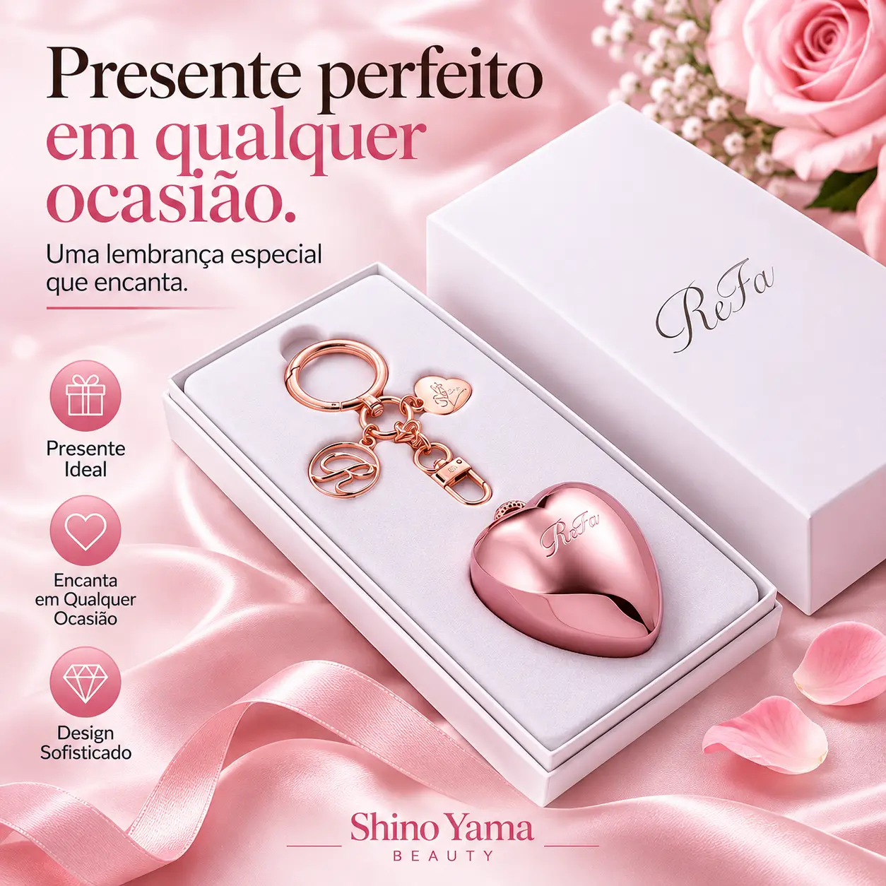 ReFa Heart Brush Charm Rose Gold – Mini Escova de Cabelo com Espelho e Chaveiro - Imagem 6