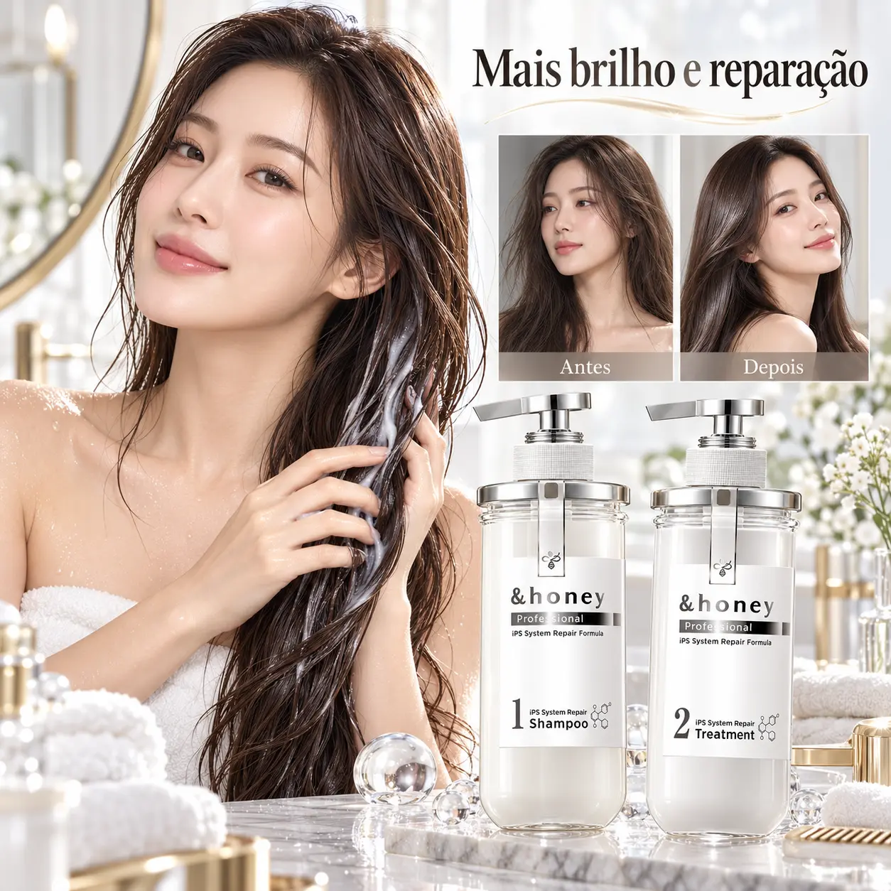 &honey Professional iPS System Repair Shampoo 1.0 440ml + Hair Treatment 2.0 445g - Imagem 3