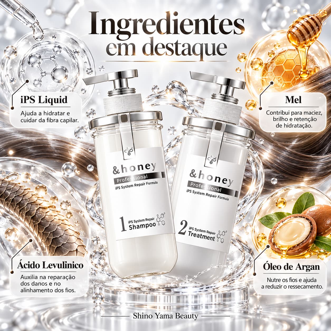 &honey Professional iPS System Repair Shampoo 1.0 440ml + Hair Treatment 2.0 445g - Imagem 2