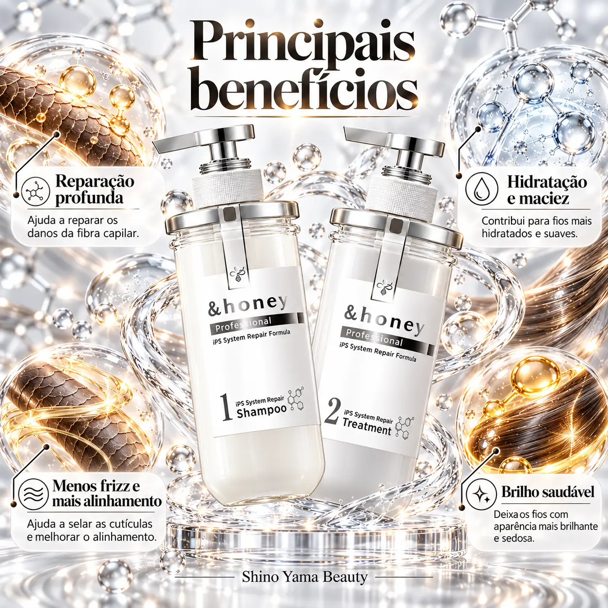&honey Professional iPS System Repair Shampoo 1.0 440ml + Hair Treatment 2.0 445g - Imagem 4