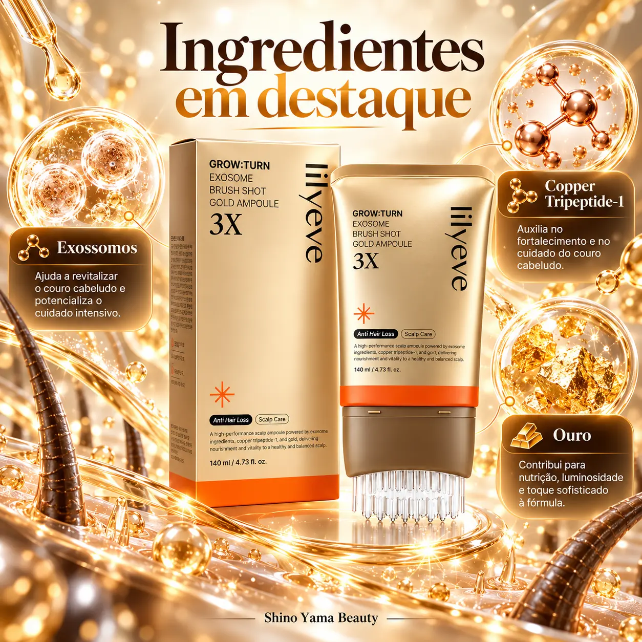 Lilyeve Grow:Turn Exosome Brush Shot Gold Ampoule 3X 140ml - Imagem 2