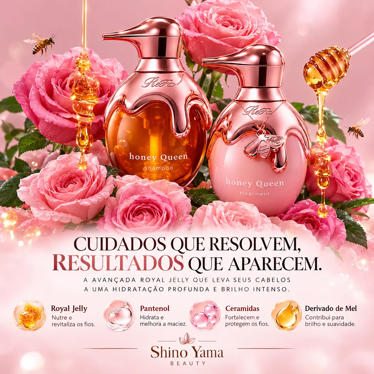 ReFa Honey Queen Rose Hair Care Set – Shampoo Rose 500ml + Treatment Rose 500g + Outbath Treatment Rose 130ml - Imagem 2