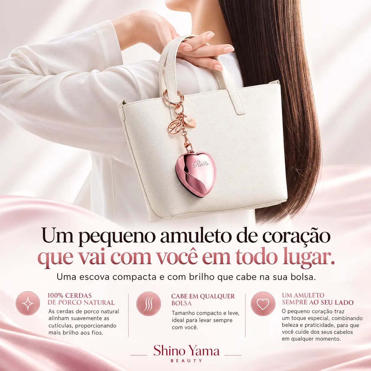 ReFa Heart Brush Charm Rose Gold – Mini Escova de Cabelo com Espelho e Chaveiro - Imagem 2