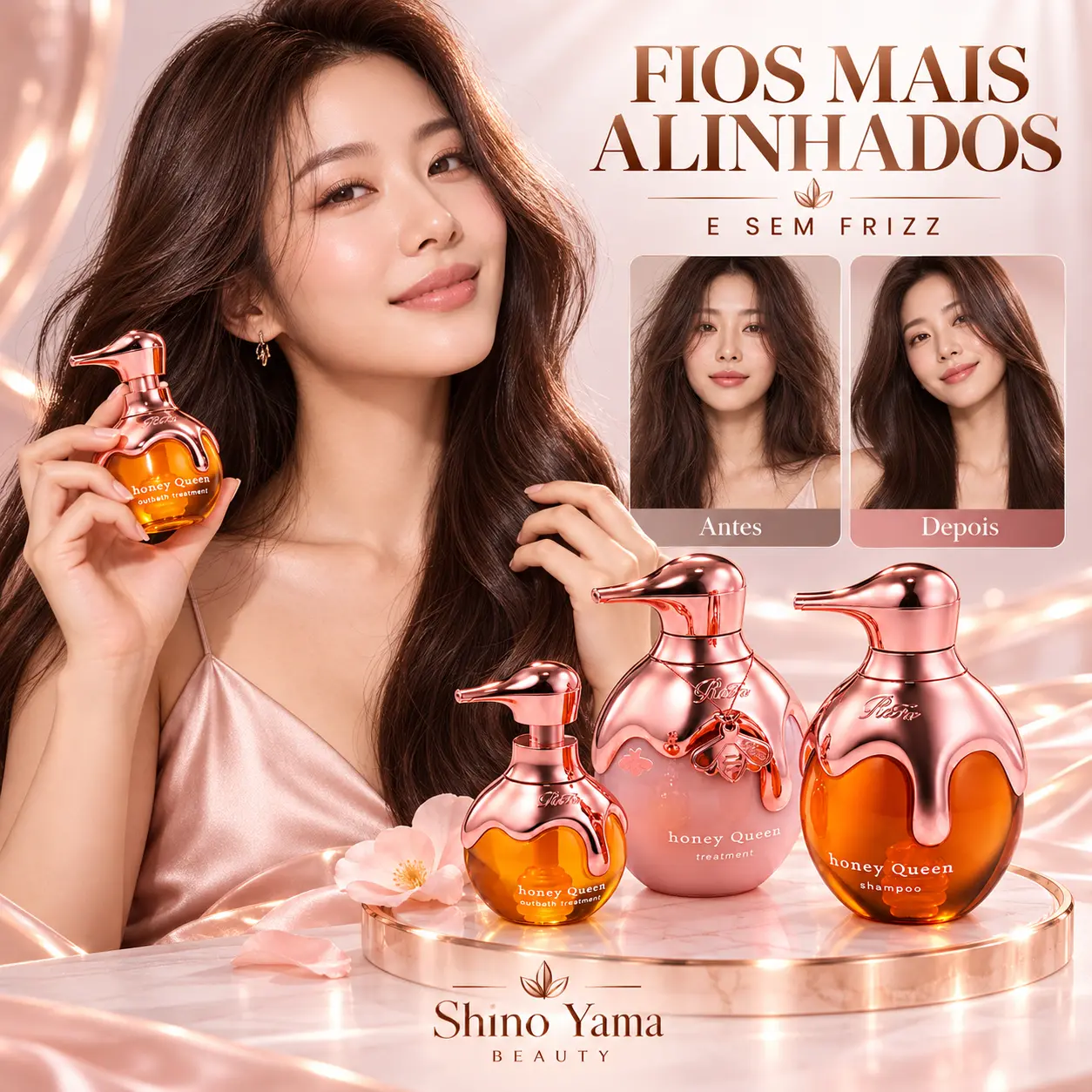 ReFa Honey Queen Rose Hair Care Set – Shampoo Rose 500ml + Treatment Rose 500g + Outbath Treatment Rose 130ml - Imagem 3